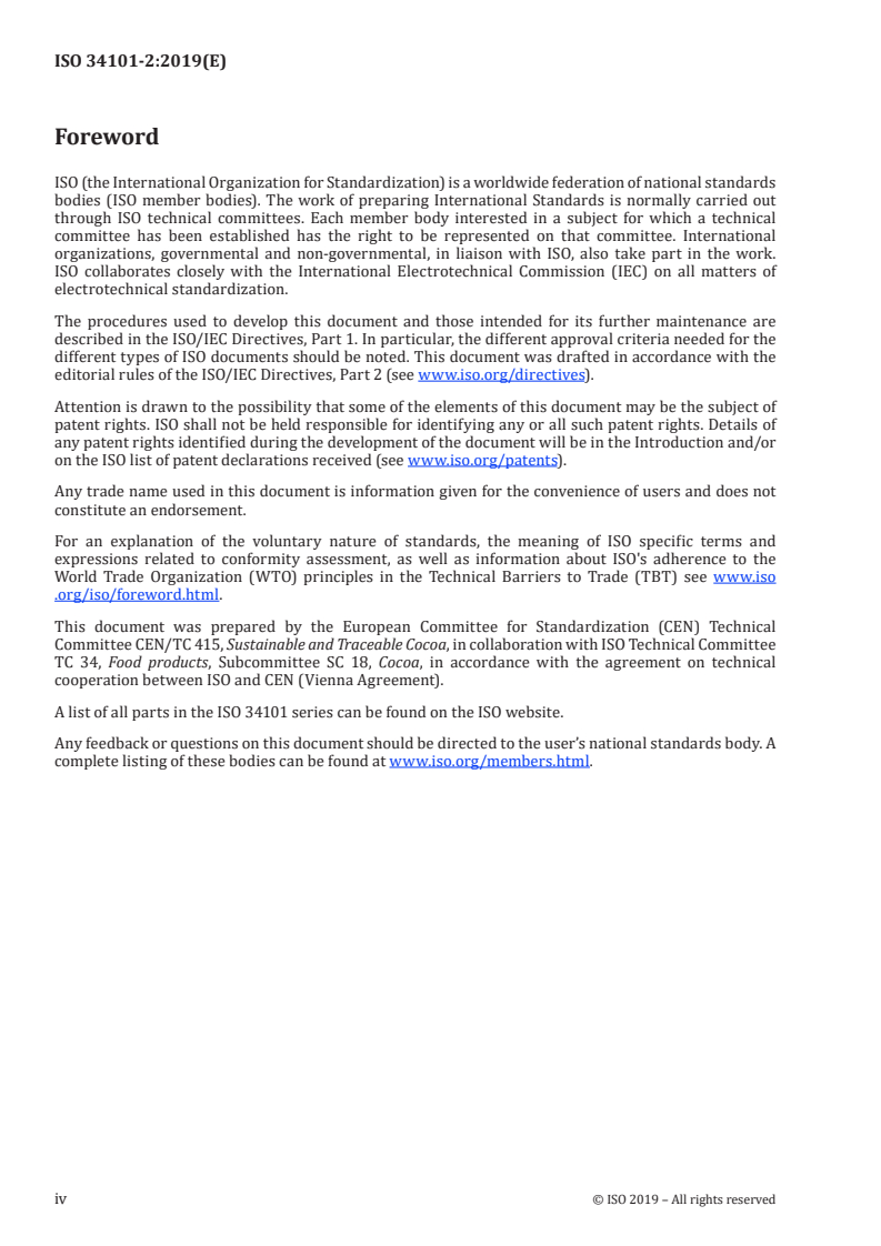 ISO 34101-2:2019 ISO 34101-2:2019 - Sustainable and traceable cocoa — Part 2: Requirements for performance (related to economic, social and environmental aspects)/6/2019 - Page 4 preview