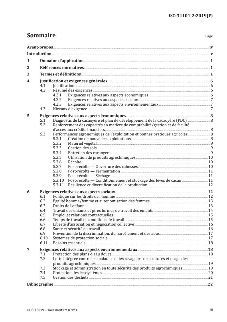 ISO 34101-2:2019 ISO 34101-2:2019 - Cacao durable et traçable — Partie 2: Exigences de performance (relatives aux aspects économiques, sociaux et environnementaux)/6/2019 - Page 3 preview