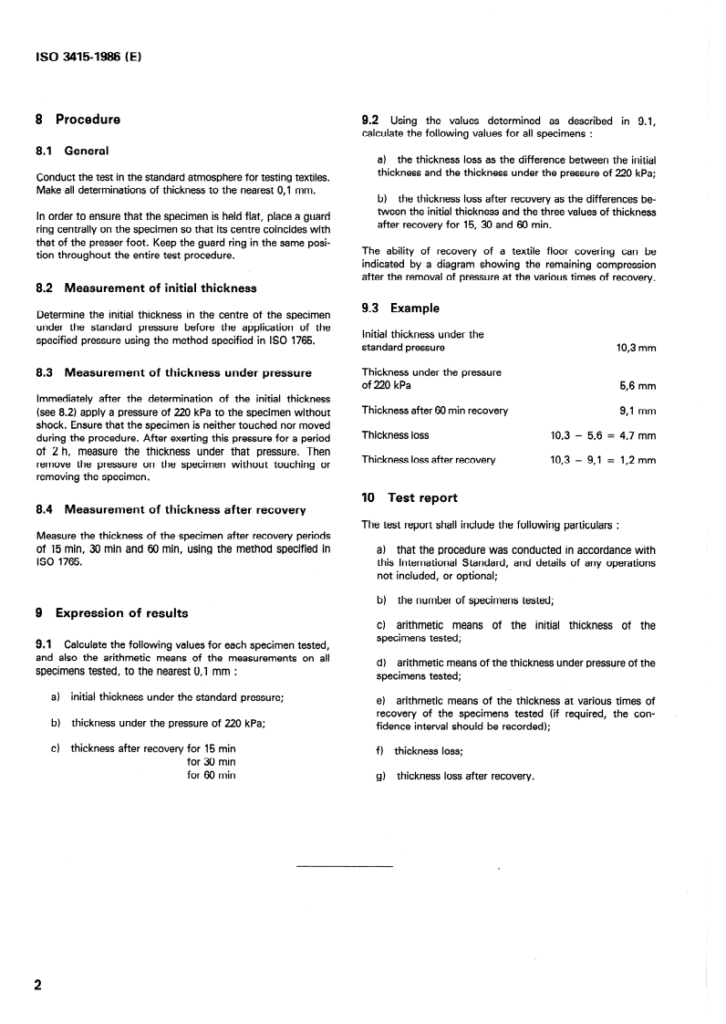 ISO 3415:1986 ISO 3415:1986 - Textile floor coverings — Determination of thickness loss after brief, moderate static loading/9/1986 - Page 4 preview