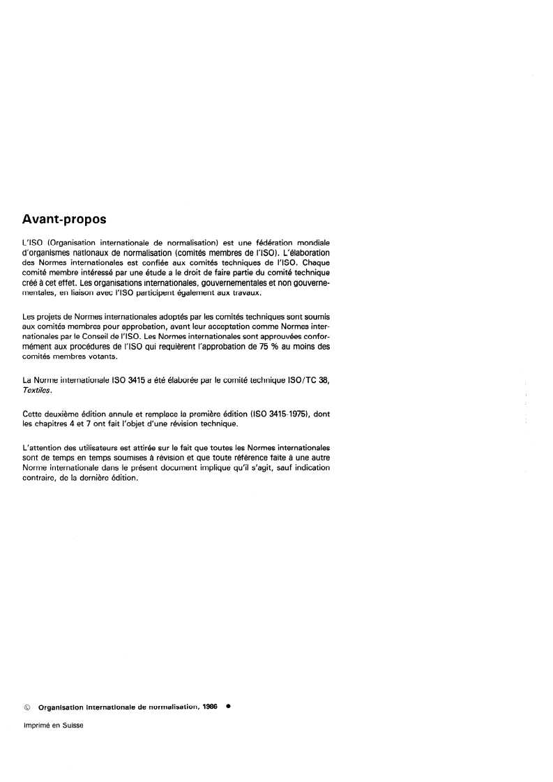 ISO 3415:1986 ISO 3415:1986 - Revêtements de sol textiles — Détermination de la perte d'épaisseur après application, de courte durée, d'une charge statique modérée/9/1986 - Page 2 preview