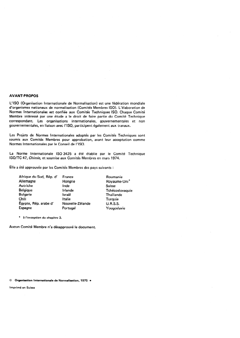 ISO 3425:1975 ISO 3425:1975 - Soufre à usage industriel — Détermination des cendres à 850-900 degrés C et du résidu à 200 degrés C/1/1975 - Page 2 preview