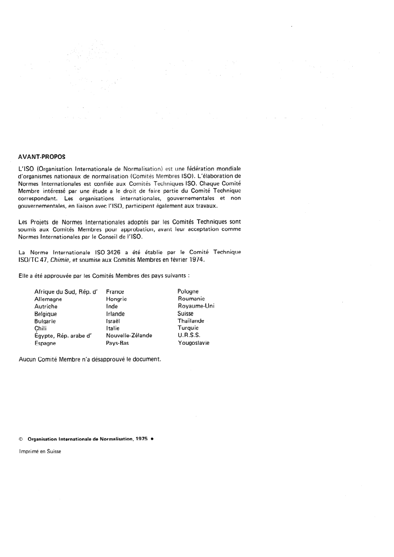 ISO 3426:1975 ISO 3426:1975 - Soufre à usage industriel — Détermination de la perte de masse à 80 degrés C/1/1975 - Page 2 preview
