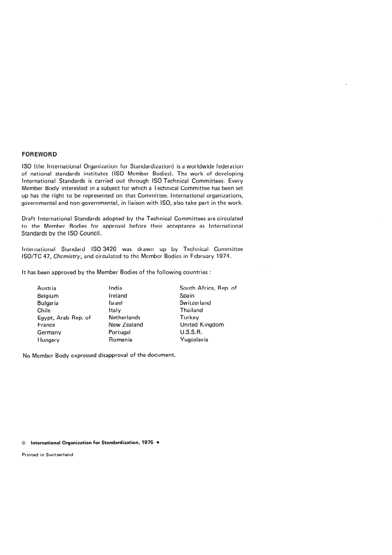 ISO 3426:1975 ISO 3426:1975 - Sulphur for industrial use — Determination of loss in mass at 80 degrees C/1/1975 - Page 2 preview