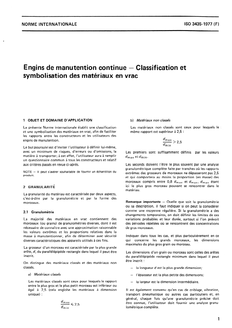 SIST ISO 3435:1996 ISO 3435:1977 - Engins de manutention continue — Classification et symbolisation des matériaux en vrac/1/1977 - Page 3 preview