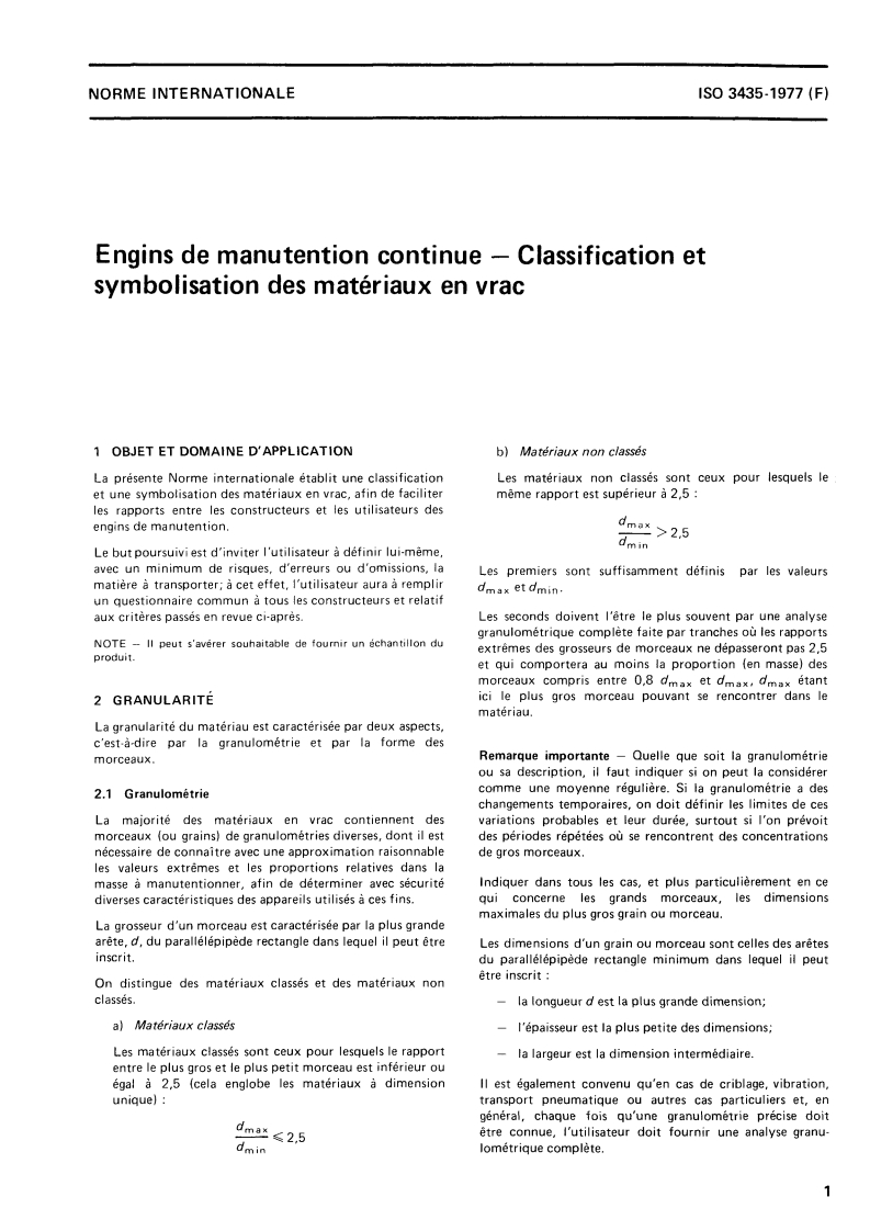 SIST ISO 3435:1996 ISO 3435:1977 - Engins de manutention continue — Classification et symbolisation des matériaux en vrac/1/1977 - Page 3 preview