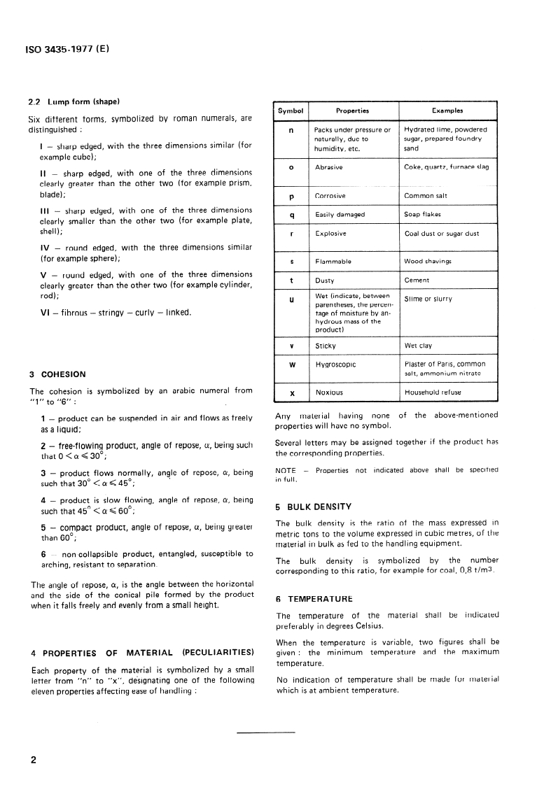 SIST ISO 3435:1996 ISO 3435:1977 - Continuous mechanical handling equipment — Classification and symbolization of bulk materials/1/1977 - Page 4 preview