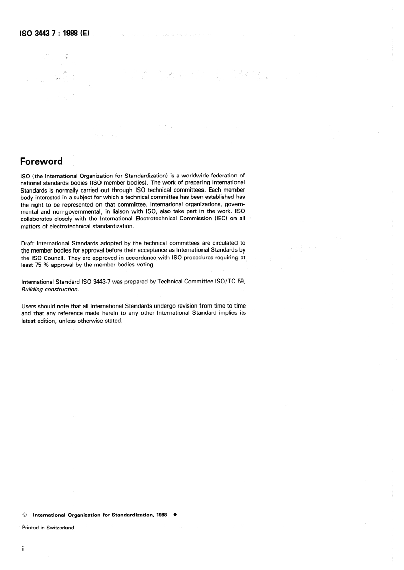 ISO 3443-7:1988 ISO 3443-7:1988 - Tolerances for building — Part 7: General principles for approval criteria, control of conformity with dimensional tolerance specifications and statistical control — Method 2 (Statistical control method)/12/1988 - Page 2 preview