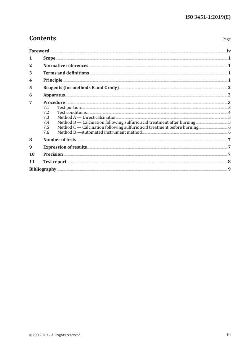 ISO 3451-1:2019 ISO 3451-1:2019 - Plastics — Determination of ash — Part 1: General methods/6/2019 - Page 3 preview