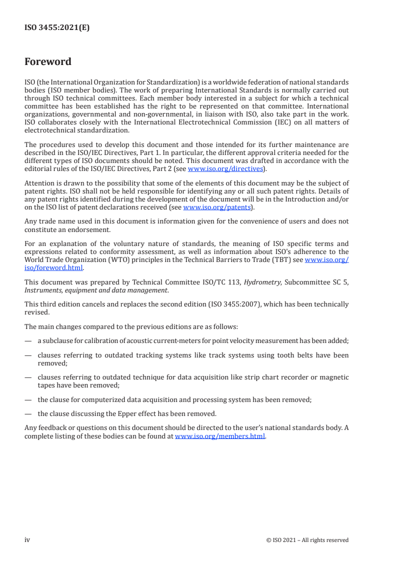 ISO 3455:2021 ISO 3455:2021 - Hydrometry — Calibration of current-meters in straight open tanks/8/2021 - Page 4 preview