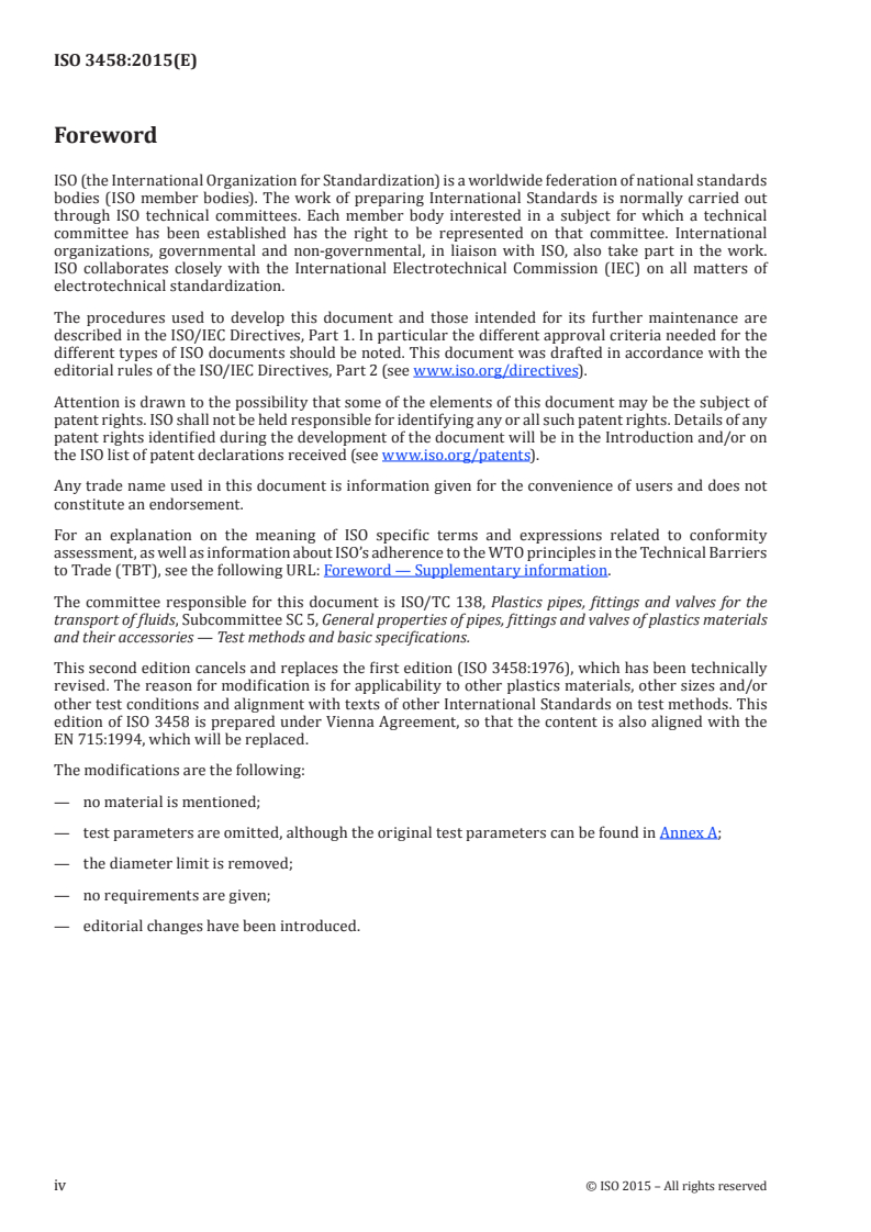 ISO 3458:2015 ISO 3458:2015 - Plastics piping systems — Mechanical joints between fittings and pressure pipes — Test method for leaktightness under internal pressure/26/2015 - Page 4 preview
