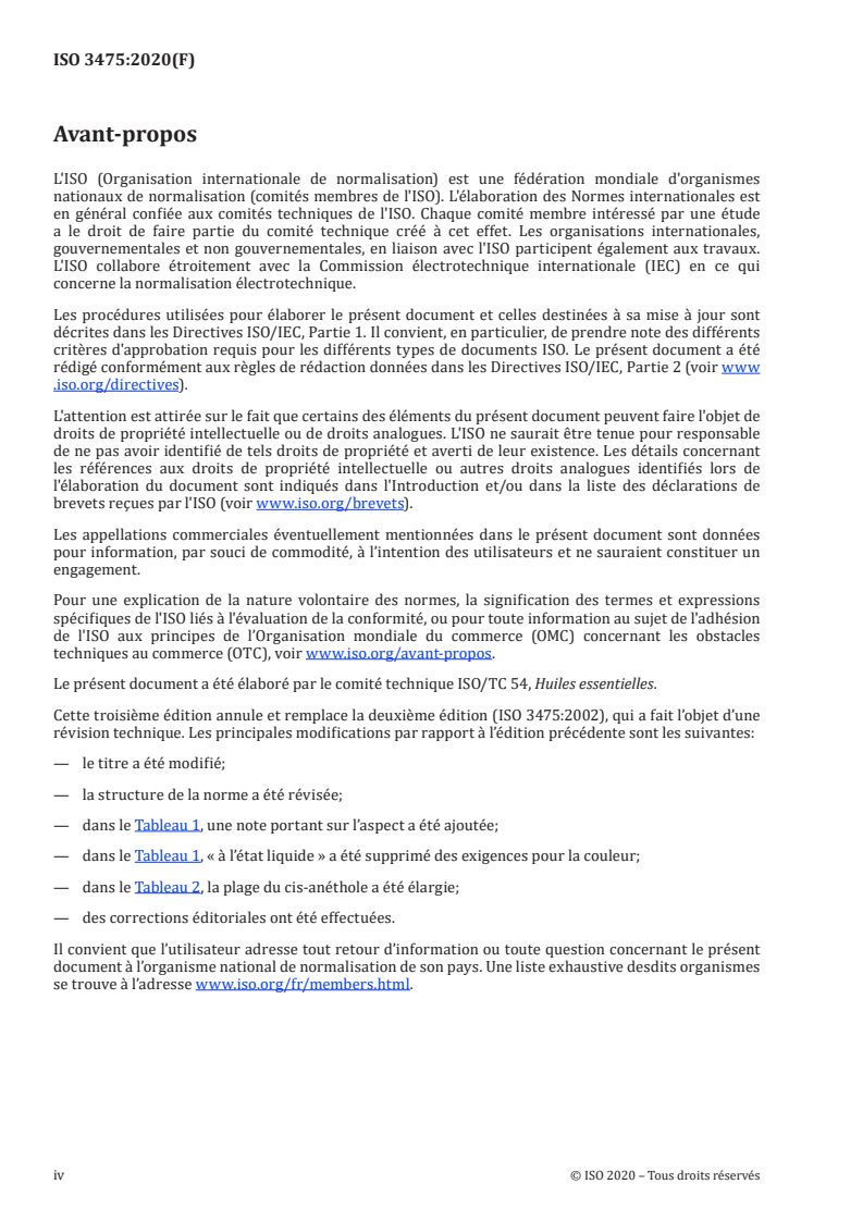 ISO 3475:2020 ISO 3475:2020 - Huile essentielle d'anis vert (Pimpinella anisum L.)/12/2020 - Page 4 preview