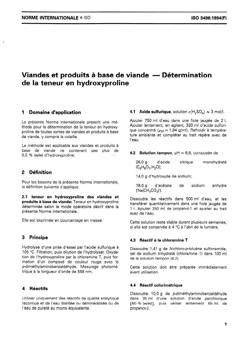 ISO 3496:1994 ISO 3496:1994 - Viandes et produits à base de viande — Détermination de la teneur en hydroxyproline/25/1994 - Page 3 preview