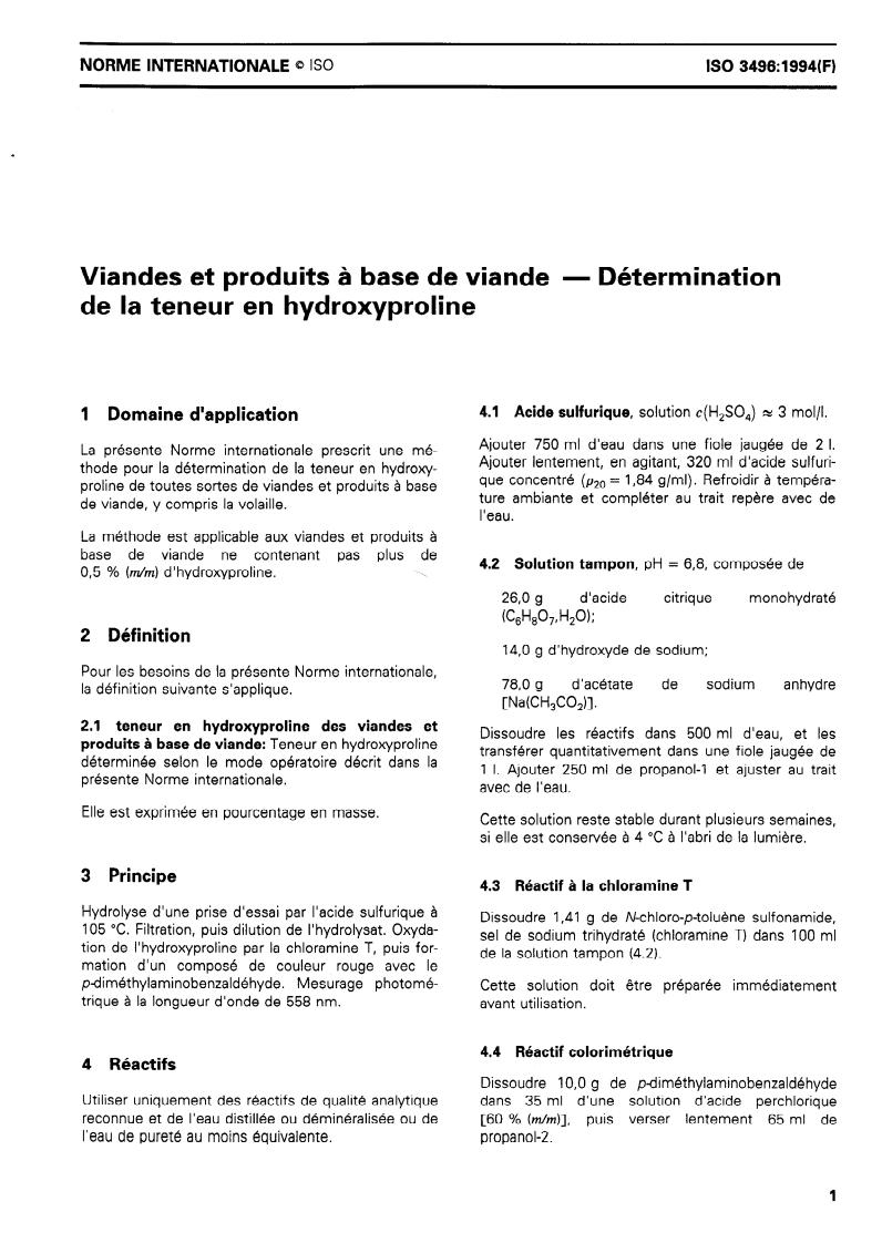 ISO 3496:1994 ISO 3496:1994 - Viandes et produits à base de viande — Détermination de la teneur en hydroxyproline/25/1994 - Page 3 preview