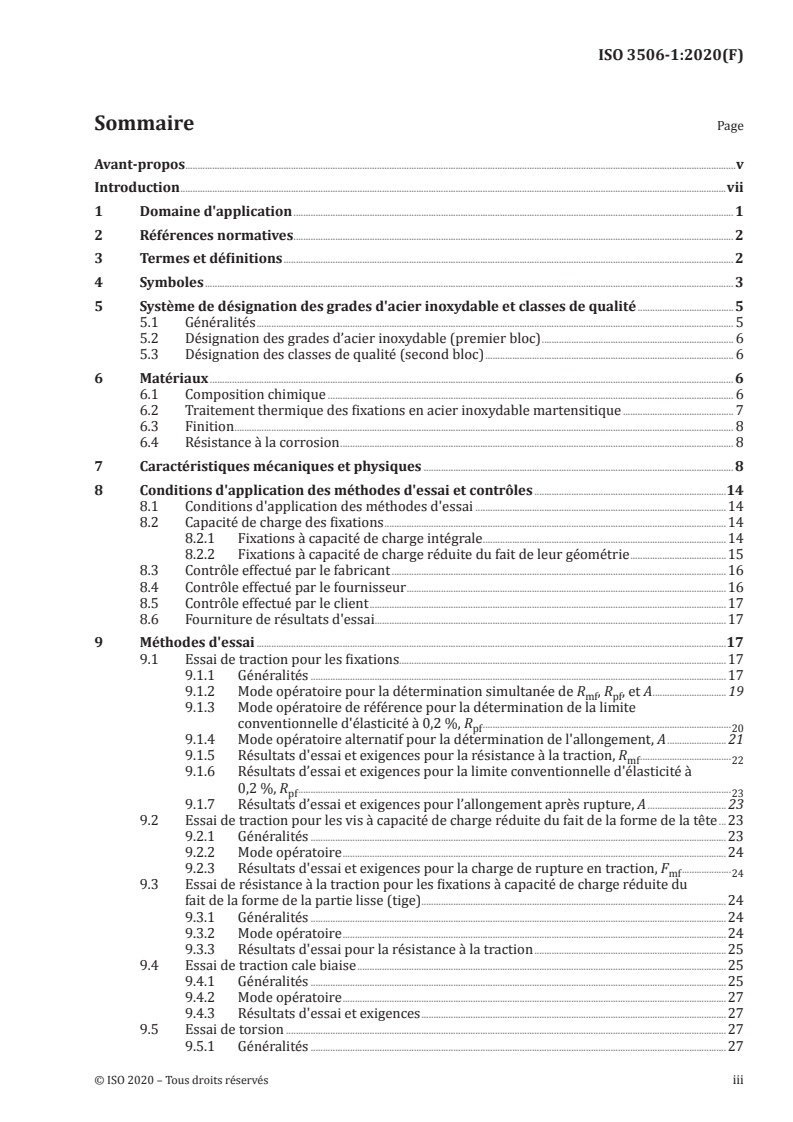 ISO 3506-1:2020 ISO 3506-1:2020 - Fixations — Caractéristiques mécaniques des fixations en acier inoxydable résistant à la corrosion — Partie 1: Vis, goujons et tiges filetées de grades et classes de qualité spécifiés/2/2020 - Page 3 preview
