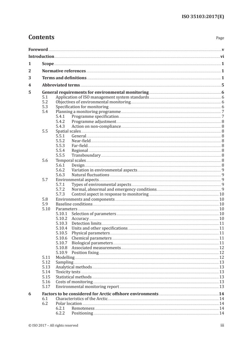 ISO 35103:2017 ISO 35103:2017 - Petroleum and natural gas industries — Arctic operations — Environmental monitoring/8/2017 - Page 3 preview