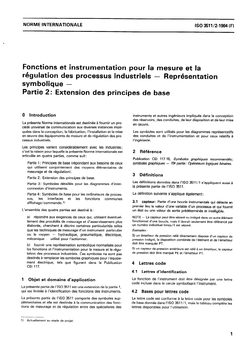 ISO 3511-2:1984 ISO 3511-2:1984 - Fonctions et instrumentation pour la mesure et la régulation des processus industriels — Représentation symbolique — Partie 2: Extension des principes de base/1/1984 - Page 3 preview