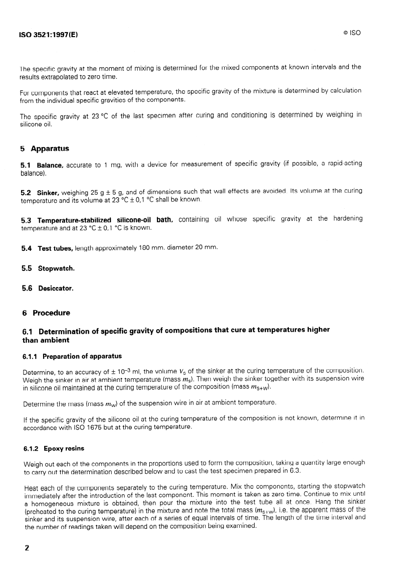 ISO 3521:1997 ISO 3521:1997 - Plastics — Unsaturated polyester and epoxy resins — Determination of overall volume shrinkage/20/1997 - Page 4 preview