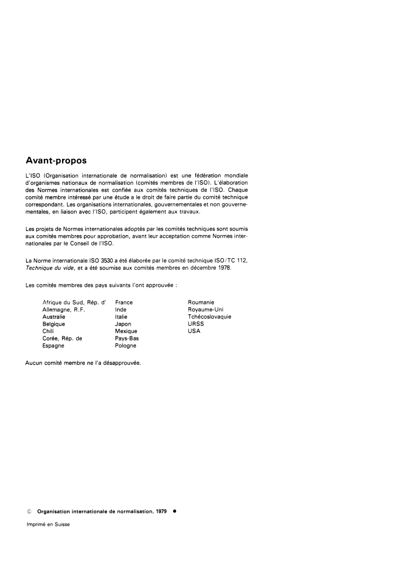 ISO 3530:1979 ISO 3530:1979 - Technique du vide — Étalonnage des spectromètres de masse détecteurs de fuites/1/1979 - Page 2 preview