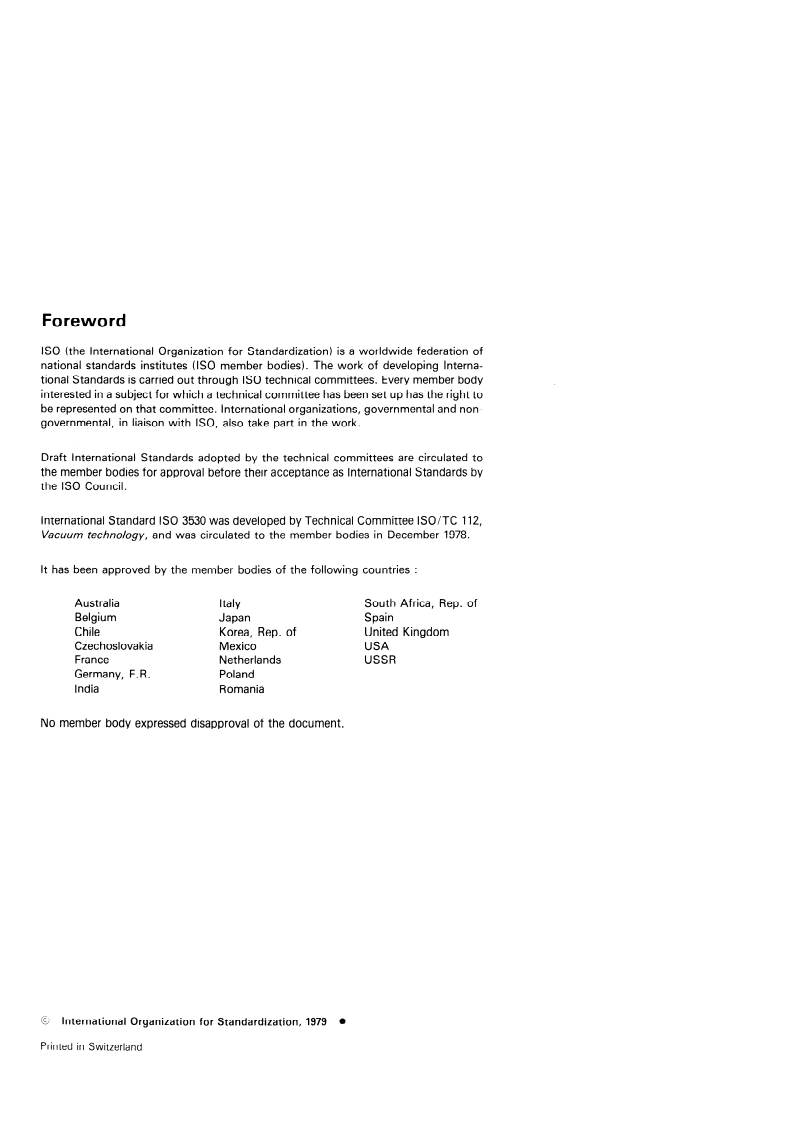 ISO 3530:1979 ISO 3530:1979 - Vacuum technology — Mass-spectrometer-type leak-detector calibration/1/1979 - Page 2 preview