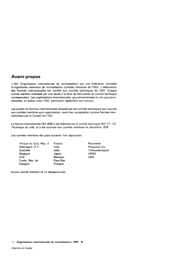 ISO 3530:1979 ISO 3530:1979 - Technique du vide — Étalonnage des spectromètres de masse détecteurs de fuites/1/1979 - Page 2 preview