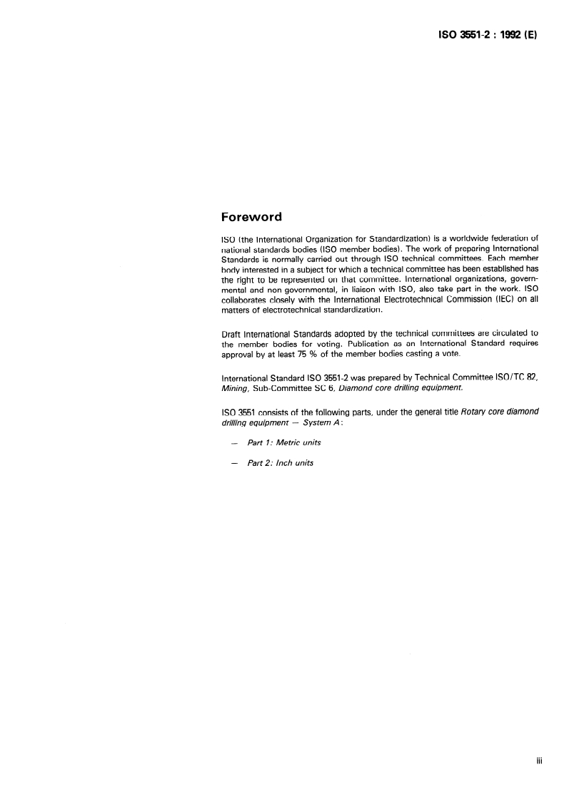 ISO 3551-2:1992 ISO 3551-2:1992 - Rotary core diamond drilling equipment — System A — Part 2: Inch units/2/1992 - Page 3 preview