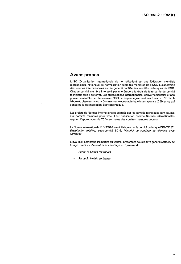 ISO 3551-2:1992 ISO 3551-2:1992 - Matériel de forage rotatif au diamant avec carottage — Système A — Partie 2: Unités en inches/2/1992 - Page 3 preview