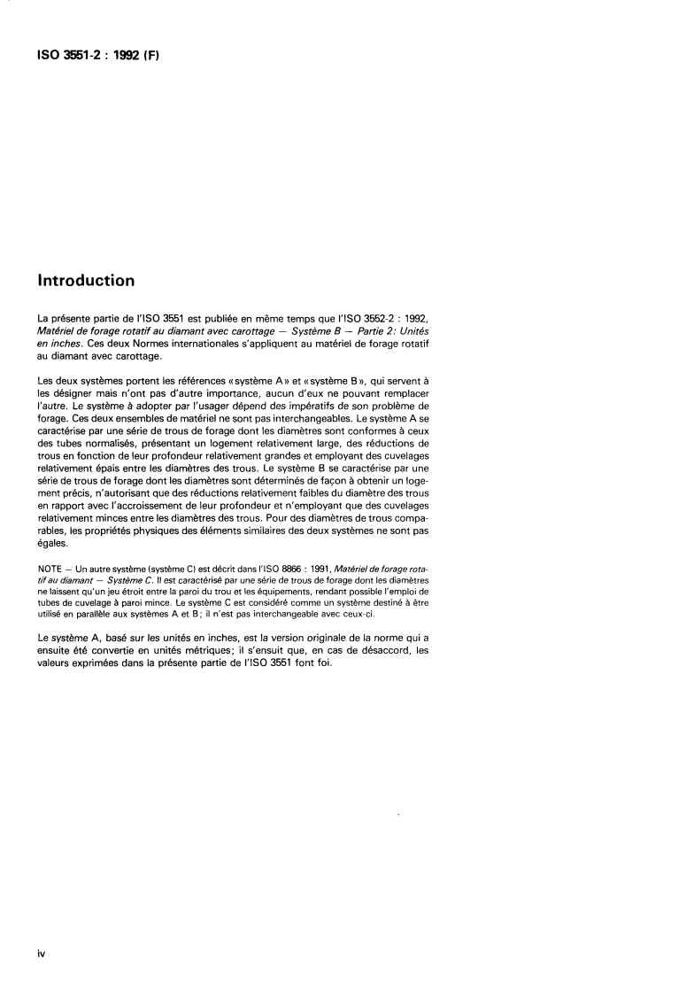 ISO 3551-2:1992 ISO 3551-2:1992 - Matériel de forage rotatif au diamant avec carottage — Système A — Partie 2: Unités en inches/2/1992 - Page 4 preview