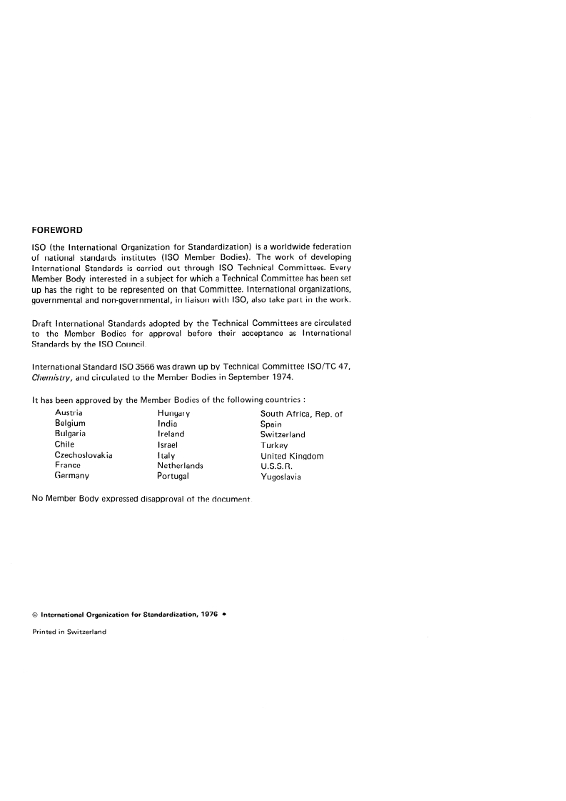 ISO 3566:1976 ISO 3566:1976 - Sodium fluoride primarily used for the production of aluminium — Determination of chlorides content — Turbidimetric method/1/1976 - Page 2 preview