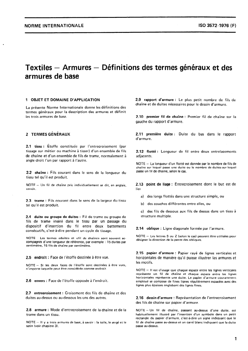ISO 3572:1976 ISO 3572:1976 - Textiles — Armures — Définitions des termes généraux et des armures de base/1/1976 - Page 3 preview