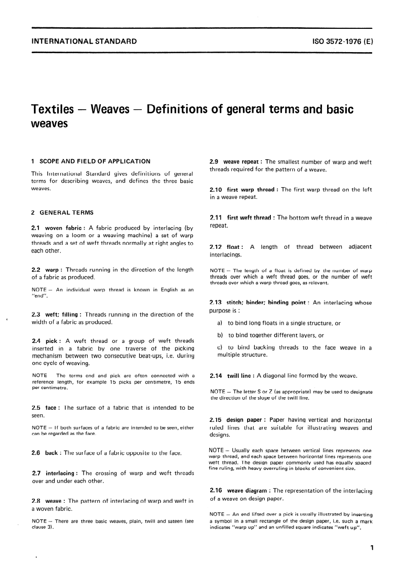 ISO 3572:1976 ISO 3572:1976 - Textiles — Weaves — Definitions of general terms and basic weaves/1/1976 - Page 3 preview