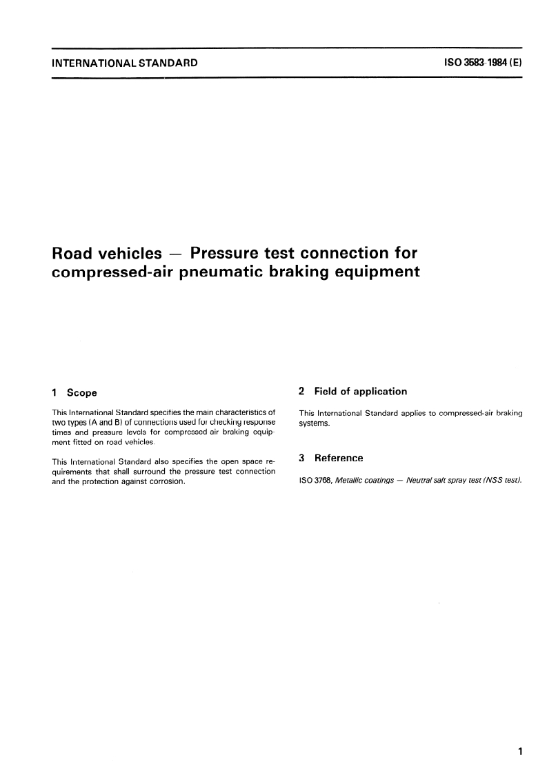 ISO 3583:1984 ISO 3583:1984 - Road vehicles — Pressure test connection for compressed-air pneumatic braking equipment/1/1984 - Page 3 preview