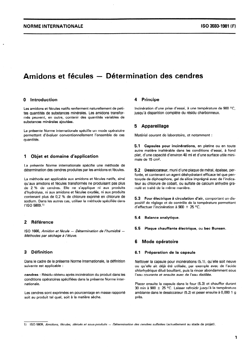 ISO 3593:1981 ISO 3593:1981 - Amidons et fécules — Détermination des cendres/1/1981 - Page 3 preview