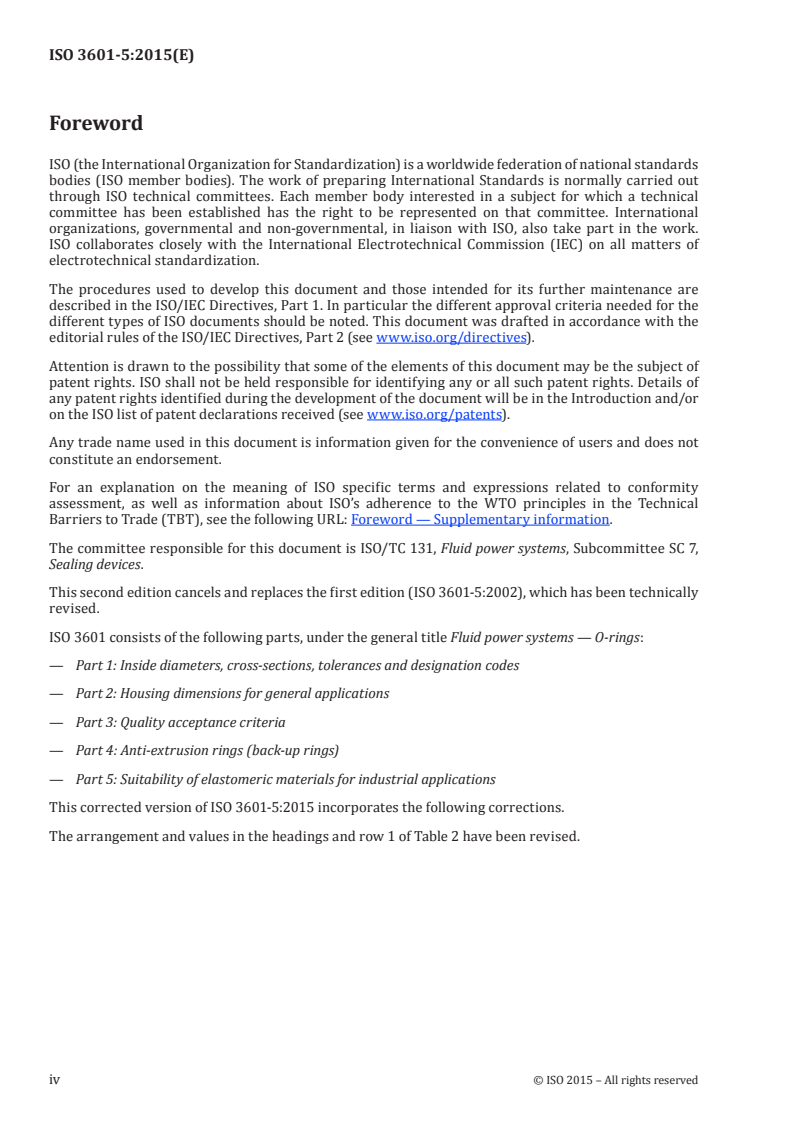 ISO 3601-5:2015 ISO 3601-5:2015 - Fluid power systems — O-rings — Part 5: Specification of elastomeric materials for industrial applications/24/2016 - Page 4 preview
