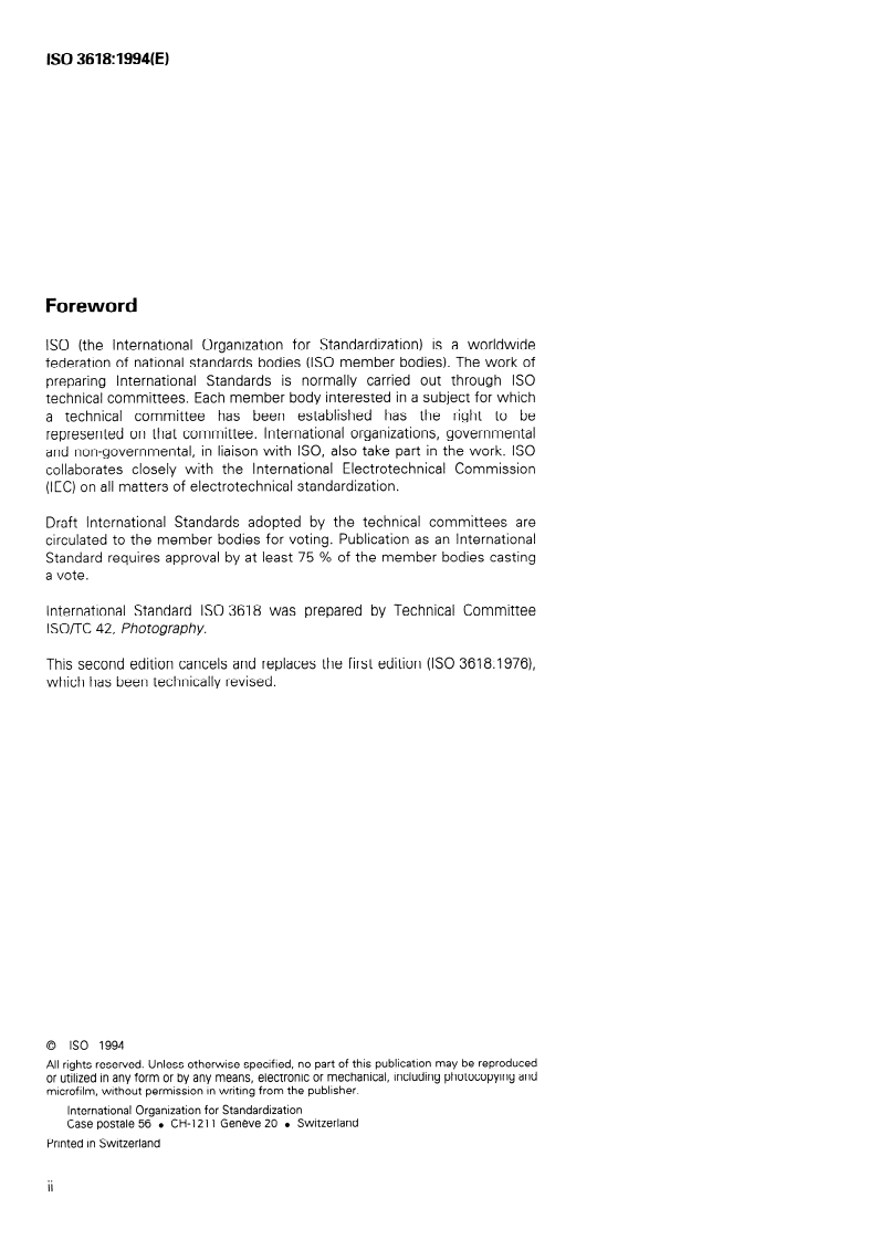 ISO 3618:1994 ISO 3618:1994 - Photography — Processing chemicals — Specifications for benzotriazole/15/1994 - Page 2 preview