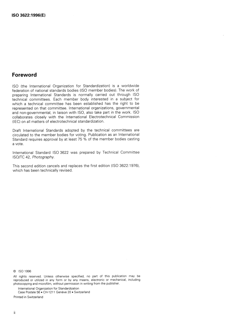 ISO 3622:1996 ISO 3622:1996 - Photography — Processing chemicals — Specifications for ammonium thiocyanate/17/1996 - Page 2 preview