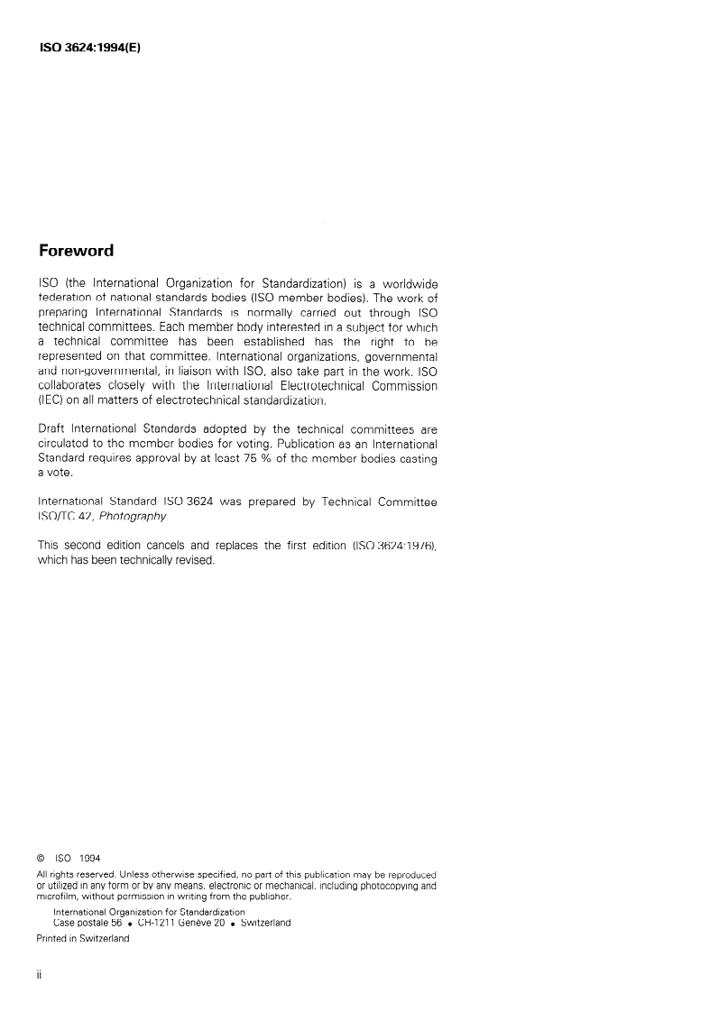 ISO 3624:1994 ISO 3624:1994 - Photography — Processing chemicals — Specifications for potassium ferricyanide/13/1994 - Page 2 preview