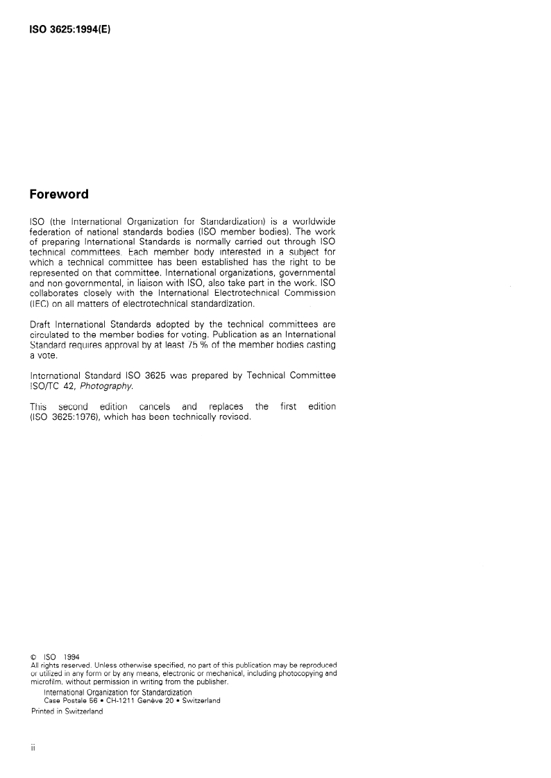 ISO 3625:1994 ISO 3625:1994 - Photography — Processing chemicals — Specifications for potassium hydroxide/21/1994 - Page 2 preview