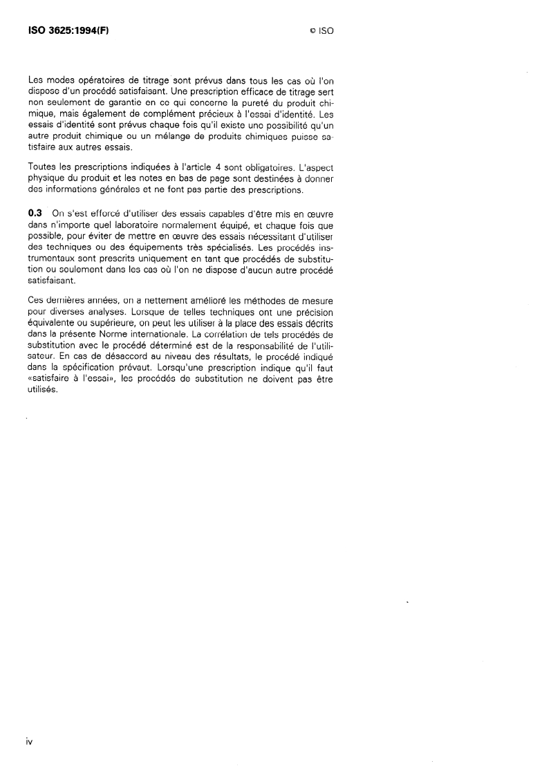 ISO 3625:1994 ISO 3625:1994 - Photographie — Produits chimiques de traitement — Spécifications relatives à l'hydroxyde de potassium/25/1996 - Page 4 preview