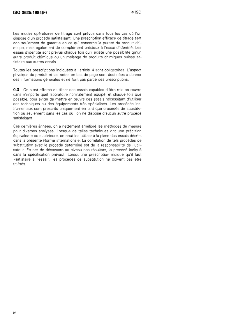 ISO 3625:1994 ISO 3625:1994 - Photographie — Produits chimiques de traitement — Spécifications relatives à l'hydroxyde de potassium/25/1996 - Page 4 preview