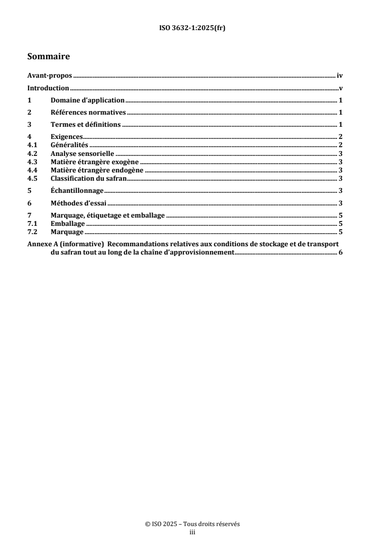 ISO 3632-1:2025 REDLINE ISO 3632-1:2025 - Épices — Safran (Crocus sativus L.) — Partie 1: Spécifications
Released:10/6/2025 - Page 3 preview