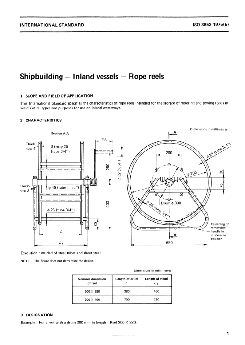 ISO 3652:1975 ISO 3652:1975 - Shipbuilding — Inland vessels — Rope reels/1/1975 - Page 3 preview