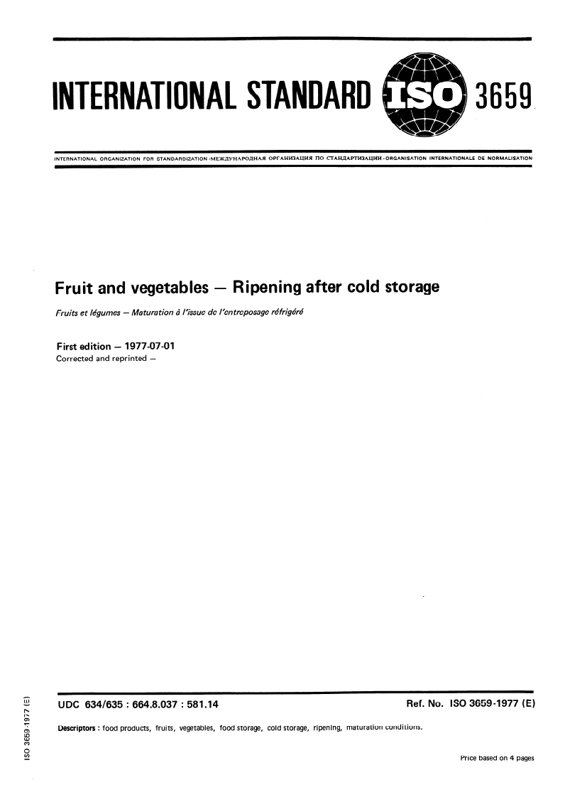 SIST ISO 3659:1996 ISO 3659:1977 - Fruits and vegetables — Ripening after cold storage/1/1977 - Page 1 preview