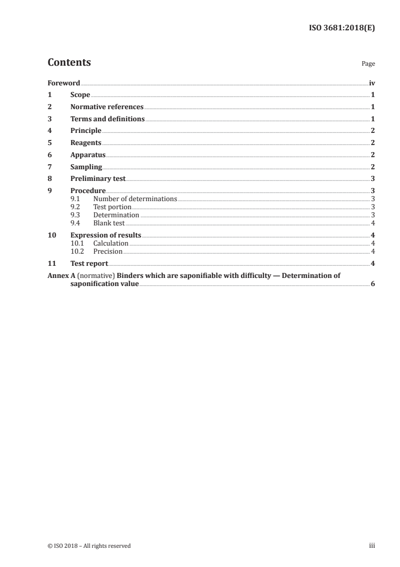 ISO 3681:2018 ISO 3681:2018 - Binders for paints and varnishes — Determination of saponification value — Titrimetric method/7/2018 - Page 3 preview