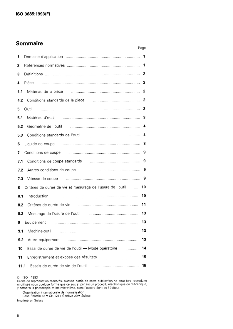 ISO 3685:1993 ISO 3685:1993 - Essais de durée de vie des outils de tournage à partie active unique/18/1993 - Page 2 preview