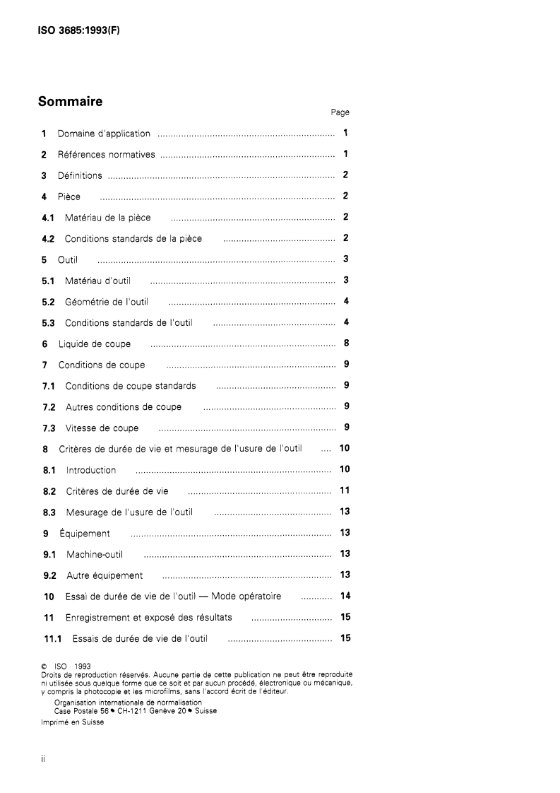 ISO 3685:1993 ISO 3685:1993 - Essais de durée de vie des outils de tournage à partie active unique/18/1993 - Page 2 preview