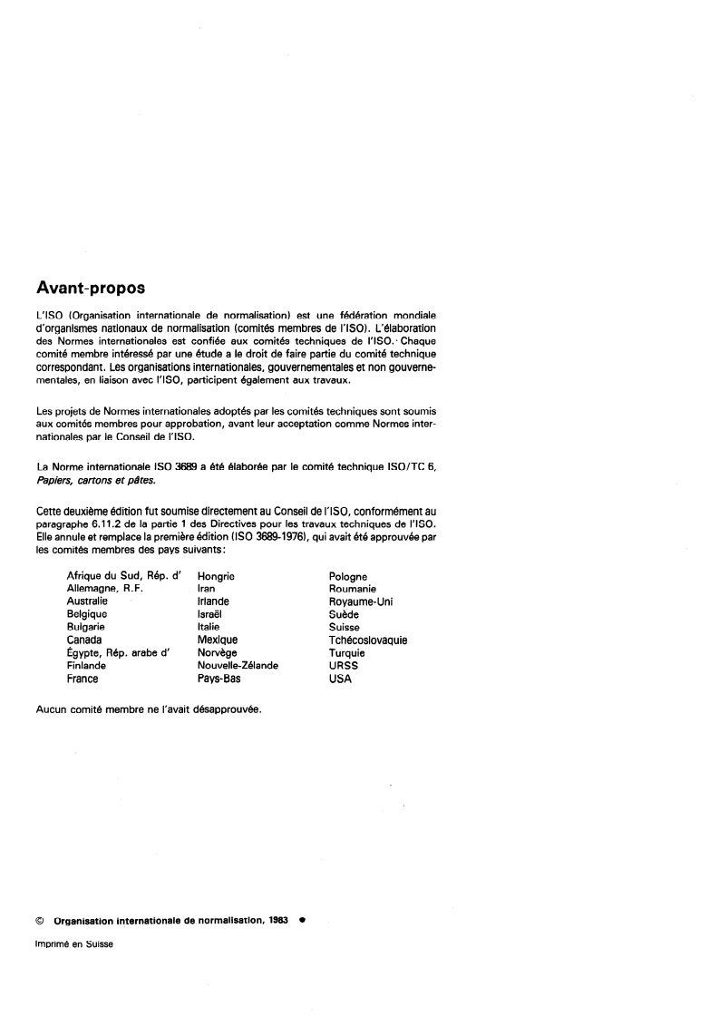 ISO 3689:1983 ISO 3689:1983 - Papier et carton — Détermination de la résistance à l'éclatement après immersion dans l'eau/1/1983 - Page 2 preview