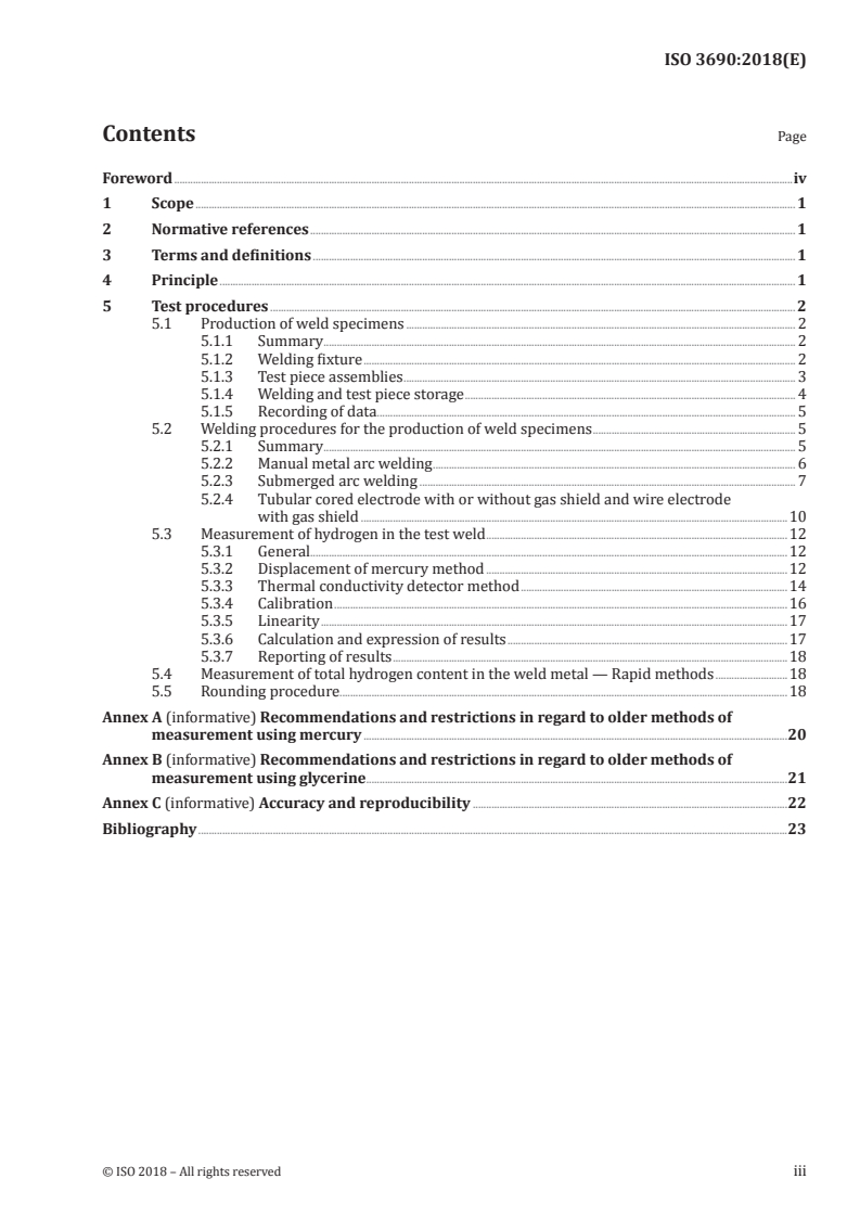 ISO 3690:2018 ISO 3690:2018 - Welding and allied processes — Determination of hydrogen content in arc weld metal/6/2018 - Page 3 preview