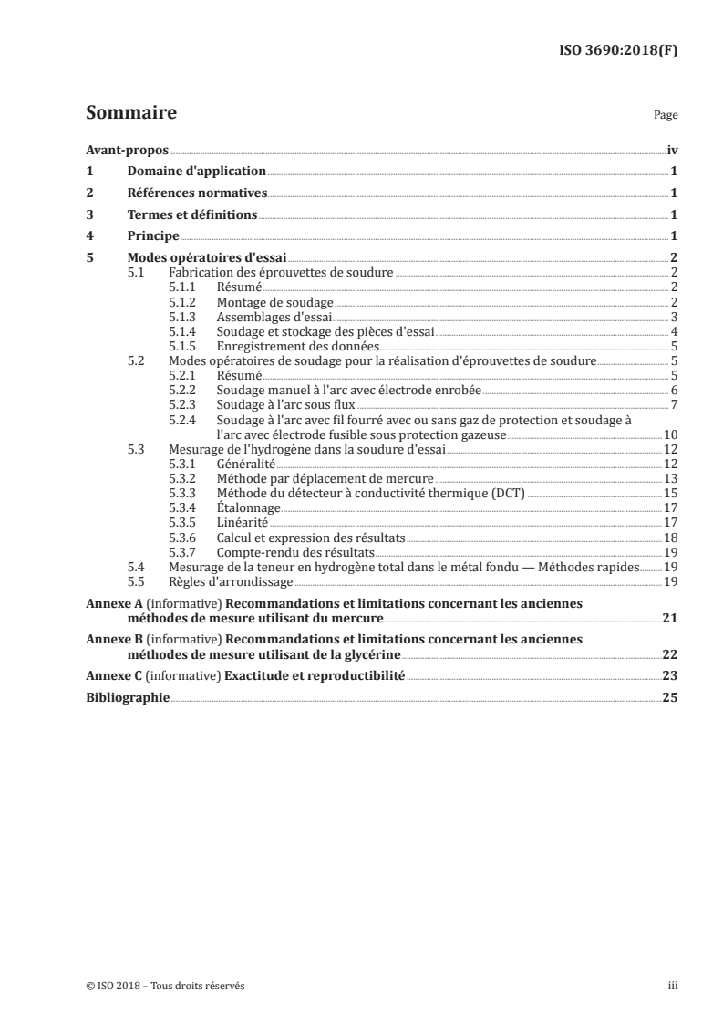 ISO 3690:2018 ISO 3690:2018 - Soudage et techniques connexes — Détermination de la teneur en hydrogène dans le métal fondu pour le soudage à l'arc/19/2018 - Page 3 preview