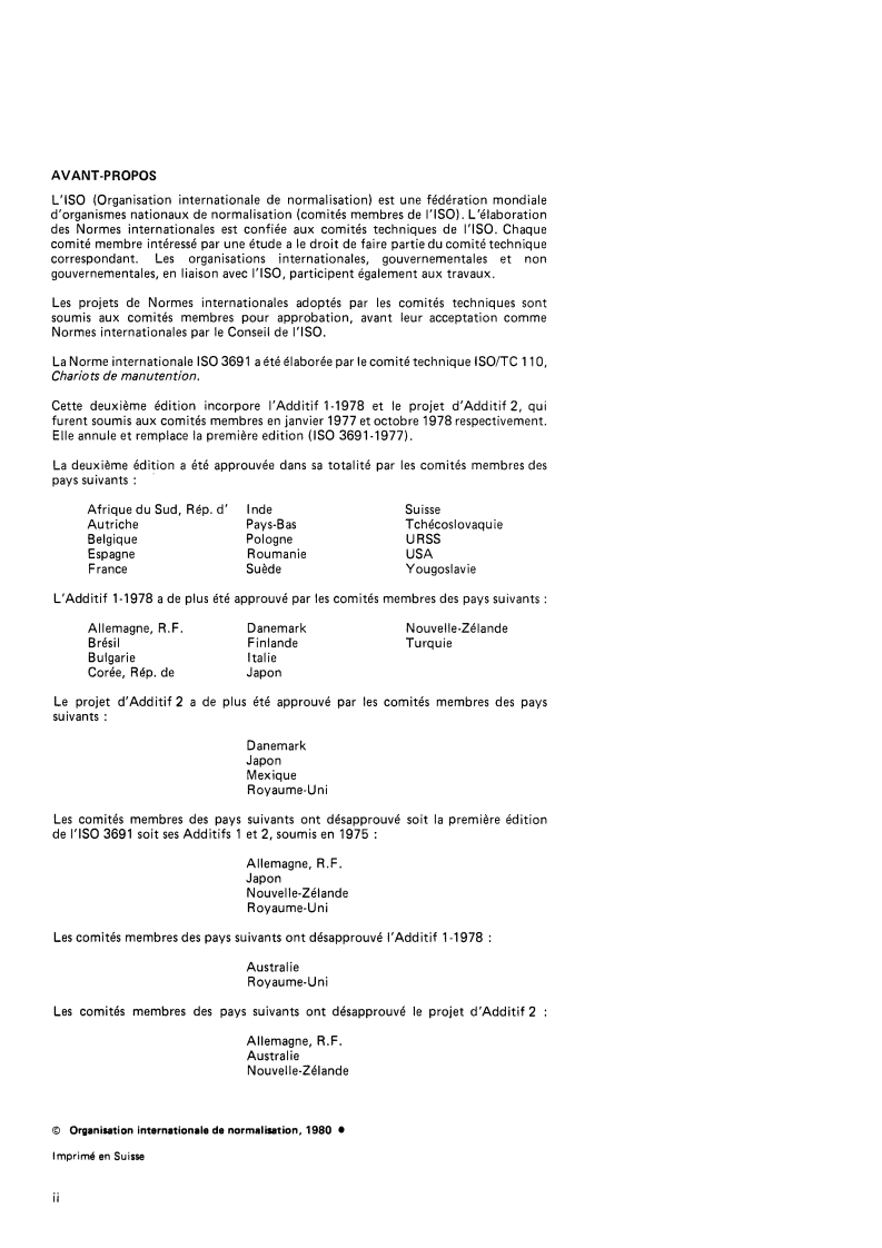 SIST ISO 3691:1999 ISO 3691:1980 - Chariots automoteurs — Code de sécurité/1/1980 - Page 2 preview