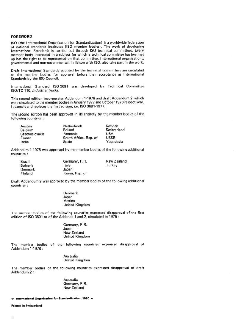SIST ISO 3691:1999 ISO 3691:1980 - Powered industrial trucks — Safety code/1/1980 - Page 2 preview